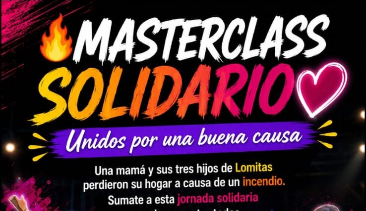 Jornada solidaria: realizarán una Masterclass para ayudar a una familia que perdió su hogar en un incendio Jornada solidaria: realizarán una Masterclass para ayudar a una familia que perdió su hogar en un incendio